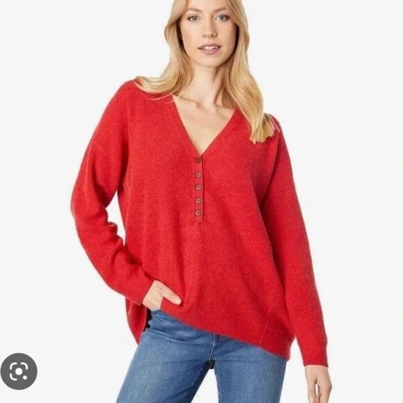 Madewell Asherton Waffle Henley Sweater Wool Alpaca Blend in Heather Poppy XS - Picture 1 of 14